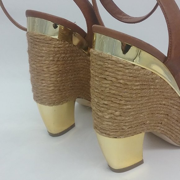 Miu Miu Leather/Raffia Gold Heel Sandals - Picture 13 of 13